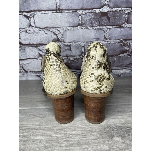 Fidji Ivory Leather Snake Skin Anke Strap Print Brown Heel Sandals Women 38.5EU - Picture 4 of 16